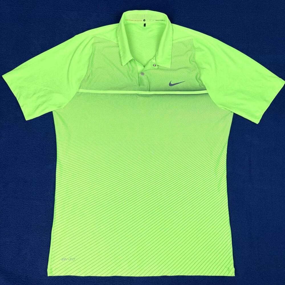 Nike Tiger Woods Collection Dri-FIT Golf Polo Neon Green Men Size L Performance